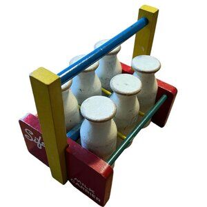 Vintage‎ 1950s SIFO Wooden Milk Bottle Carrier Toy, Learning Counting Children